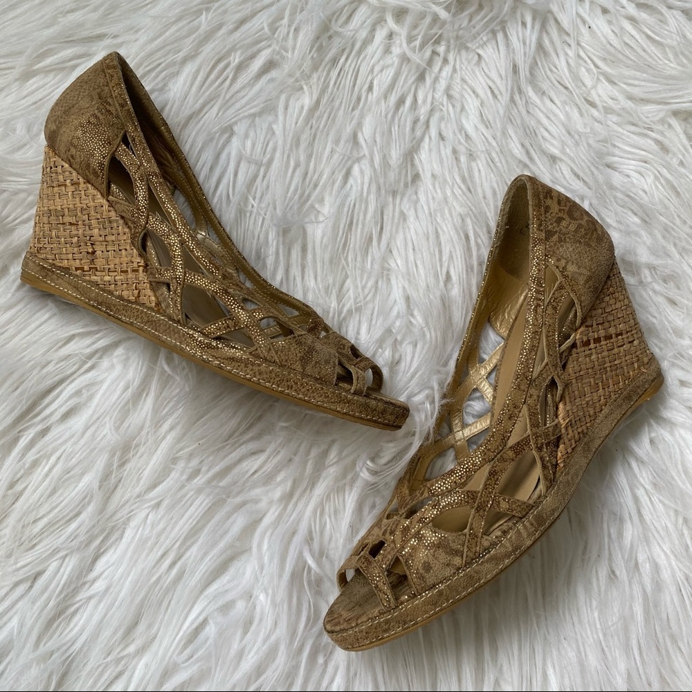 Stuart Weitzman Hurdle Peep Toe Wedge Sandal
